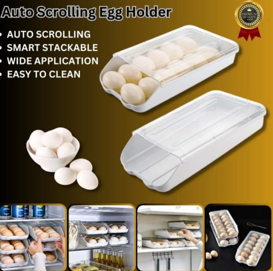 High Quality Auto Scrolling Egg Storage Holder Kitchen Egg Holder Refrigerator Egg Organizer with Lid